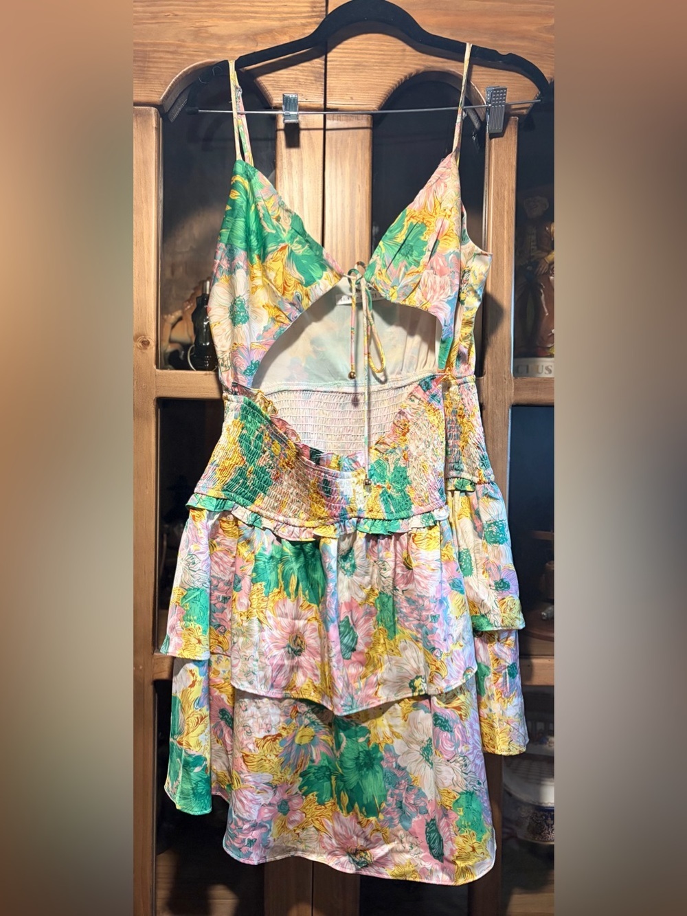 Saints + Secrets Floral Tiered Sundress in Green, Pink & Yellow Size Large